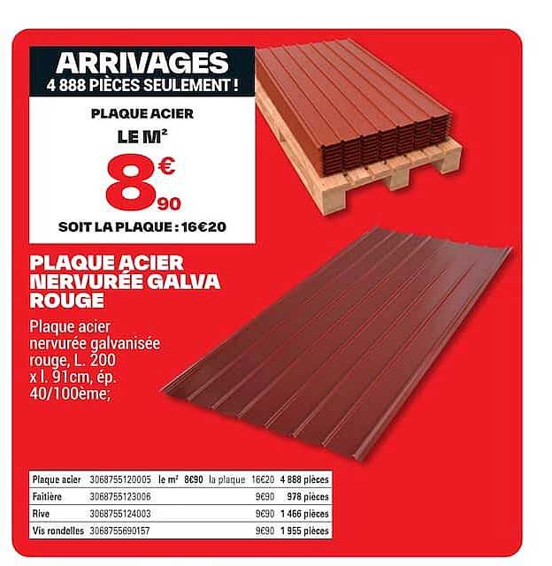 PLAQUE ACIER NERVURÉE GALVA ROUGE