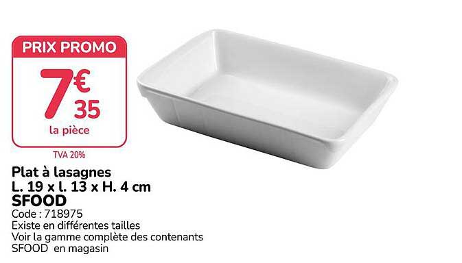 Plat à lasagnes L. 19 x l. 13 x H. 4 cm SFOOD