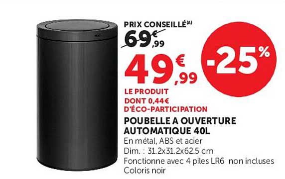 POUBELLE A OUVERTURE AUTOMATIQUE 40L