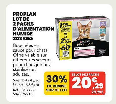 PROPLAN LOT DE 2 PACKS D'ALIMENTATION HUMIDE 20X85G