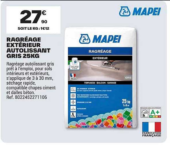 RAGRÉAGE EXTÉRIEUR AUTOLISSANT GRIS 25KG