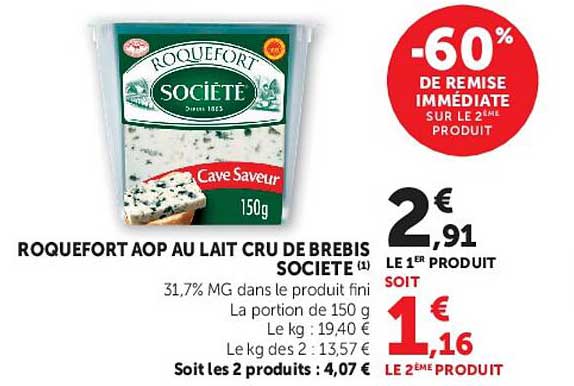 ROQUEFORT AOP AU LAIT CRU DE BREBIS SOCIETE