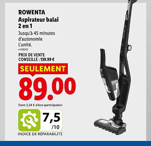 ROWENTA Aspirateur balai 2 en 1