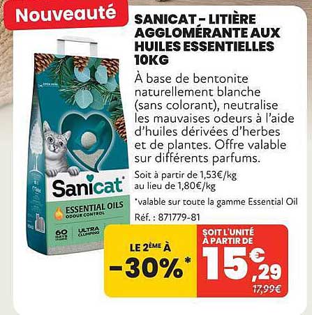 SANICAT - LITIÈRE AGGLOMÉRANTE AUX HUILES ESSENTIELLES 10KG