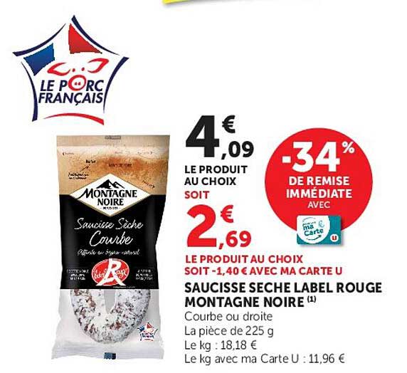 SAUCISSE SECHE LABEL ROUGE MONTAGNE NOIRE