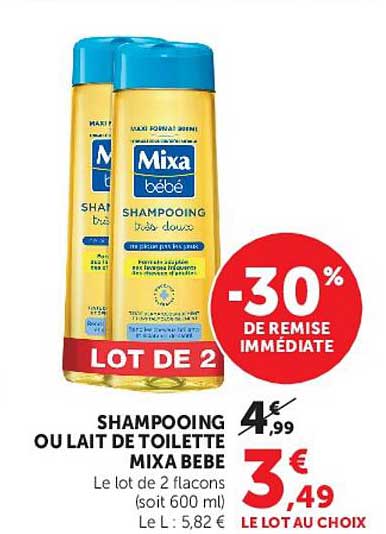 SHAMPOOING OU LAIT DE TOILETTE MIXA BEBE