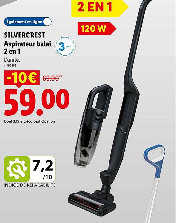 SILVERCREST Aspirateur balai 2 en 1