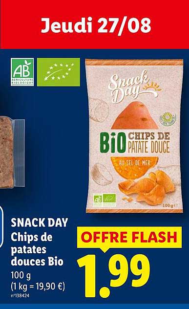 SNACK DAY Chips de patates douces Bio 100 g