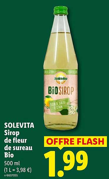 SOLEVITA Sirop de fleur de sureau Bio 500 ml (1 L = 3,98 €)