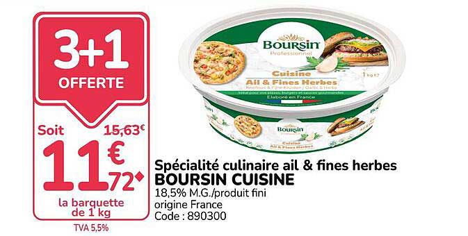 Spécialité culinaire ail & fines herbes BOURSIN CUISINE