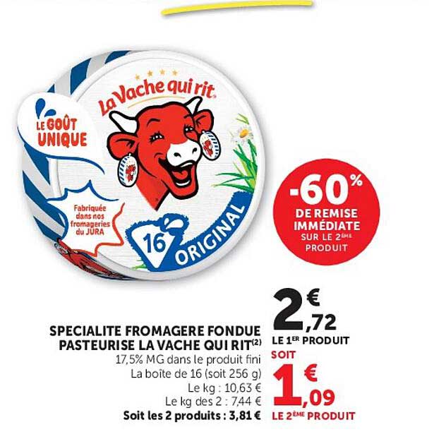 SPECIALITE FROMAGERE FONDUE PASTEURISE LA VACHE QUI RIT