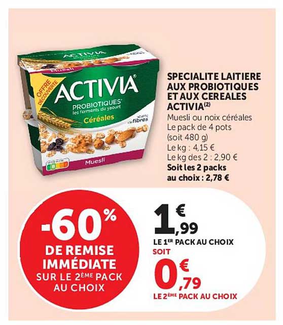 SPECIALITE LAITIERE AUX PROBIOTIQUES ET AUX CEREALES ACTIVIA
