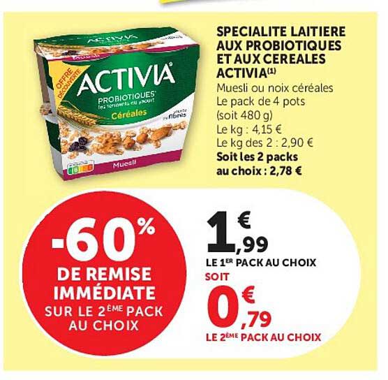 SPECIALITE LAITIERE AUX PROBIOTIQUES ET AUX CEREALES ACTIVIA(1)