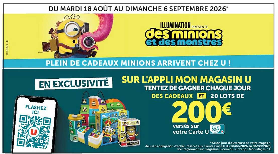SUR L'APPLI MON MAGASIN U TENTEZ DE GAGNER CHAQUE JOUR DES CADEAUX ET 20 LOTS DE 200€ versé sur votre Carte U