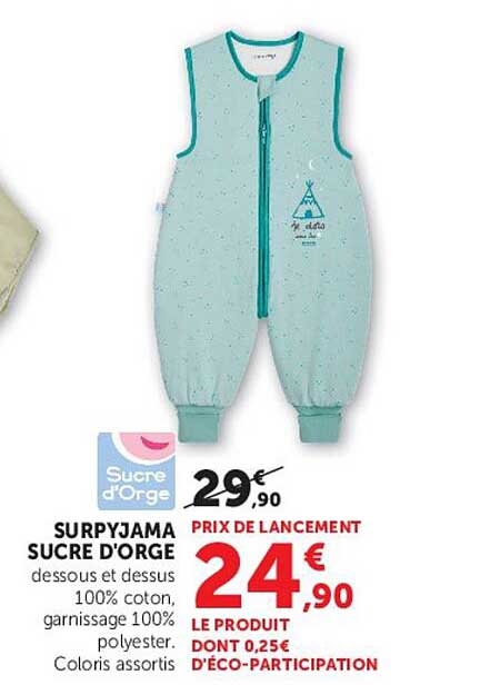 SURPYJAMA SUCRE D'ORGE dessous et dessus 100% coton, garnissage 100% polyester. Coloris assortis