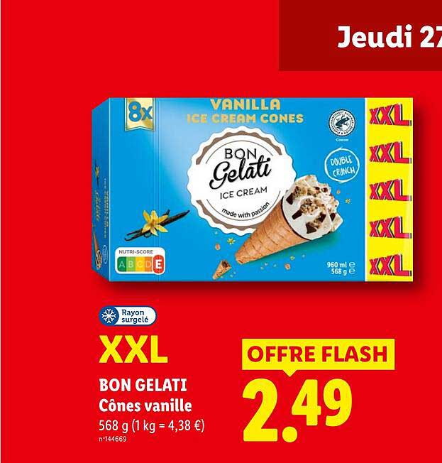 XXL BON GELATI Cônes vanille