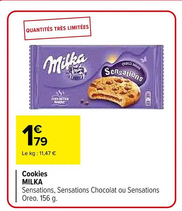 Cookies MILKA Sensations, Sensations Chocolat ou Sensations Oreo. 156 g.