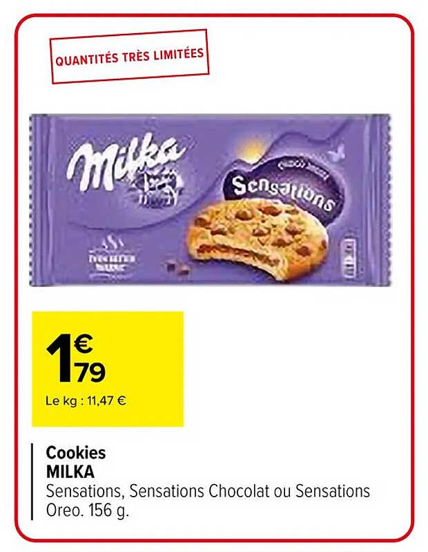 Cookies MILKA Sensations, Sensations Chocolat ou Sensations Oreo 156 g.