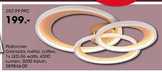 Plafonnier Granada, métal, coffee, 1x LED-36 watts, 4300 Lumen, 3000 Kelvin, 289846-00