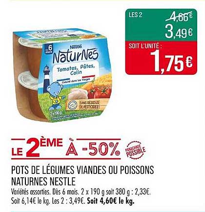 POTS DE LÉGUMES VIANDES OU POISSONS NATURENS NESTLÉ