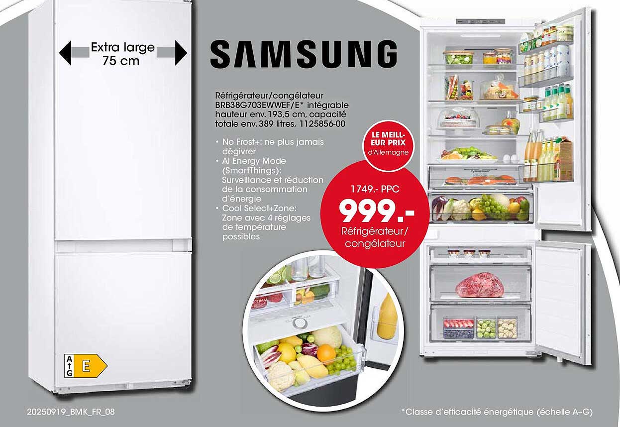Réfrigérateur/congélateur Samsung BRB38G703EWWF/E