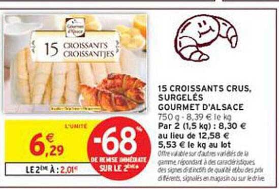 15 CROISSANTS CRUS, SURGELÉS D'ALSACE