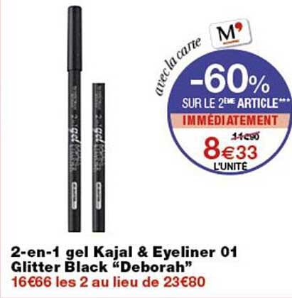 2-en-1 gel Kajal & Eyeliner 01 Glitter Black “Deborah”