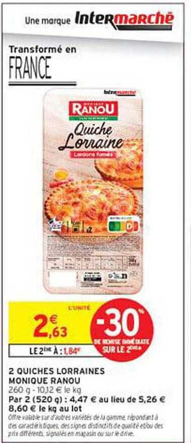 2 quiches lorraines Monique Ranou 260 g