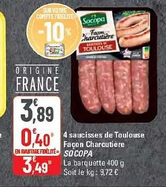 4 saucisses de Toulouse Façon Charcuterie SOCOPA