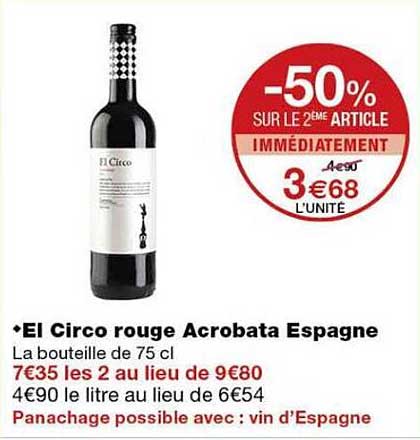 -50% SUR LE 2ÈME ARTICLE IMMÉDIATEMENT 3€68 L'UNITE