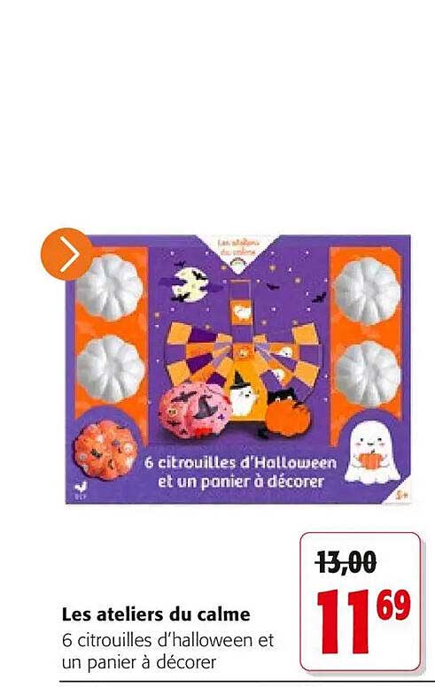 6 citrouilles d'Halloween et un panier à décorer