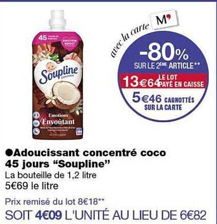Adoucissant concentré coco 45 jours “Soupline”