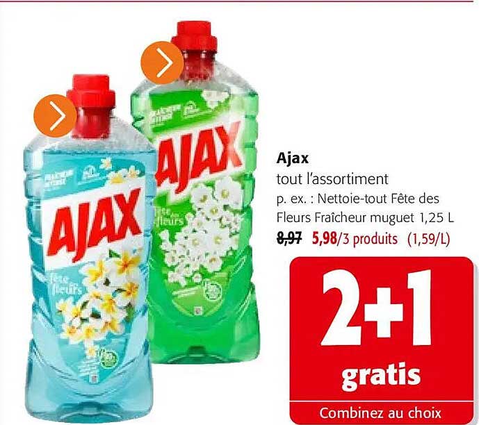 Ajax tout l'assortiment p. ex. : Nettoie-tout Fête des Fleurs/Fleur muget 1,25 L