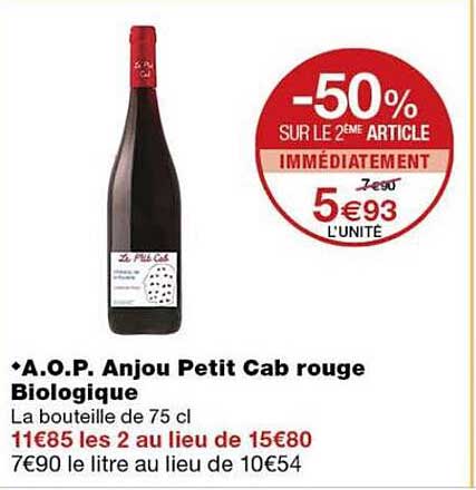 A.O.P. Anjou Petit Cab rouge Biologique