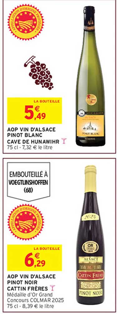 AOP VIN D'ALSACE PINOT BLANC CAVE DE HUNAWIHR