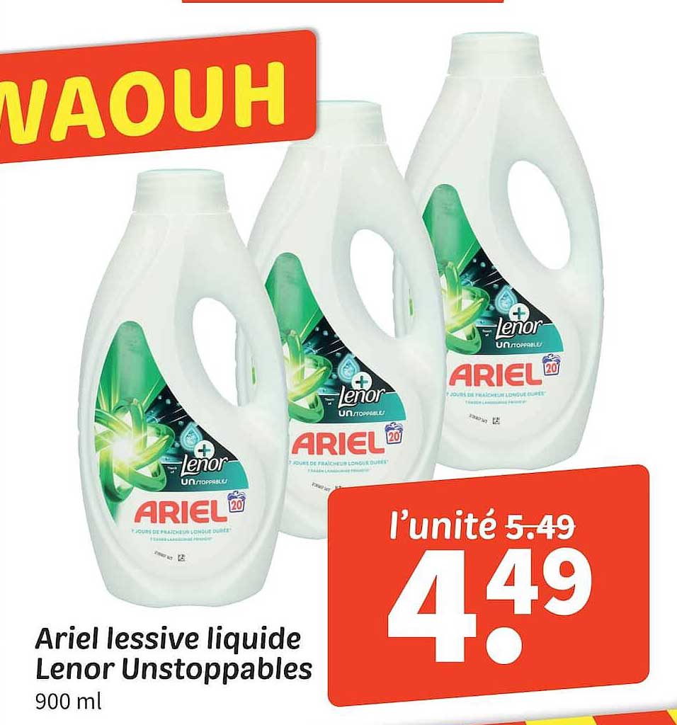Ariel lessive liquide Lenor Unstoppables