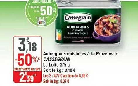 Aubergines cuisinées à la Provençale CASSEGRAIN