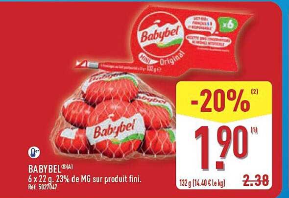BABYBEL 6 x 22 g. 23% de MG sur produit fini.