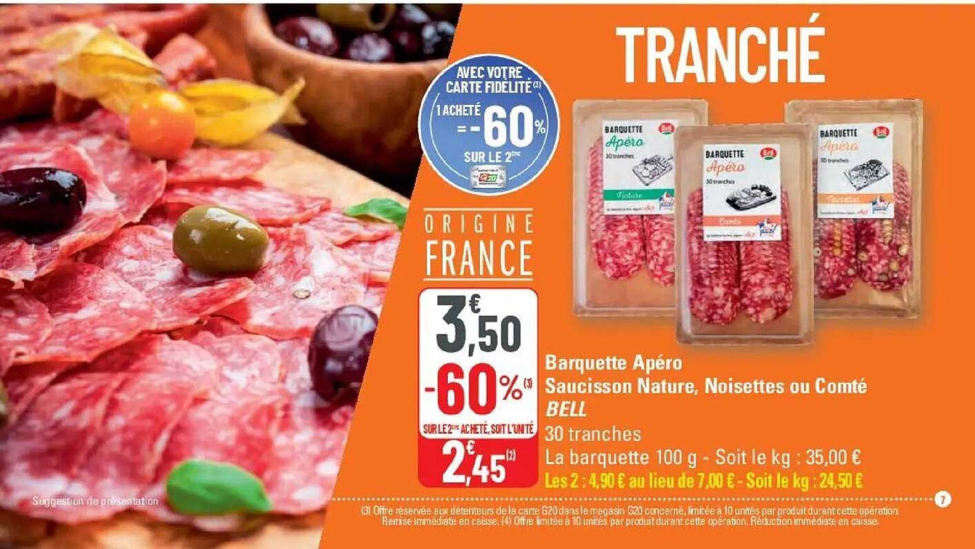 Barquette Apéro Saucisson Nature, Noisettes ou Comté BELL