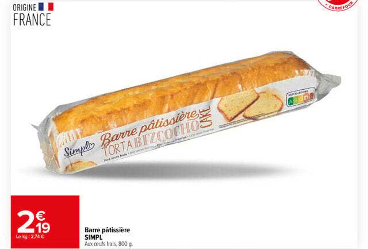 Barre pâtissière SIMPL. Aux oeufs frais, 800 g.