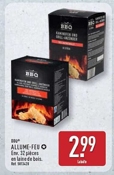 BBQ® ALLUME-FEU Env. 32 pièces en laine de bois. Ref. 5013428