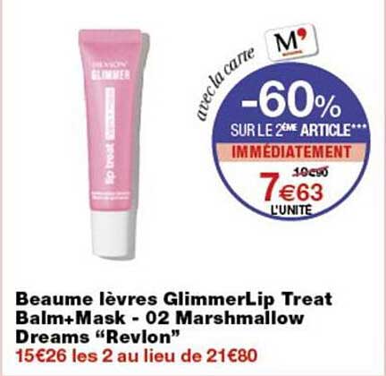 Beaume lèvres GlimmerLip Treat Balm+Mask - 02 Marshmallow Dreams “Revlon”