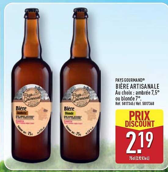 BIÈRE ARTISANALE Au choix : ambrée 7,5° ou blonde 7°