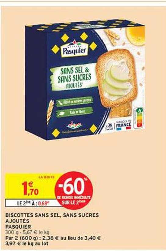 Biscottes sans sel, sans sucres ajoutés Pasquier