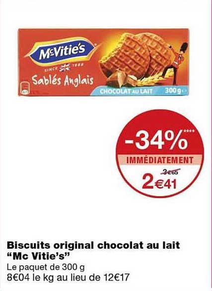 Biscuits original chocolat au lait “Mc Vitie’s”