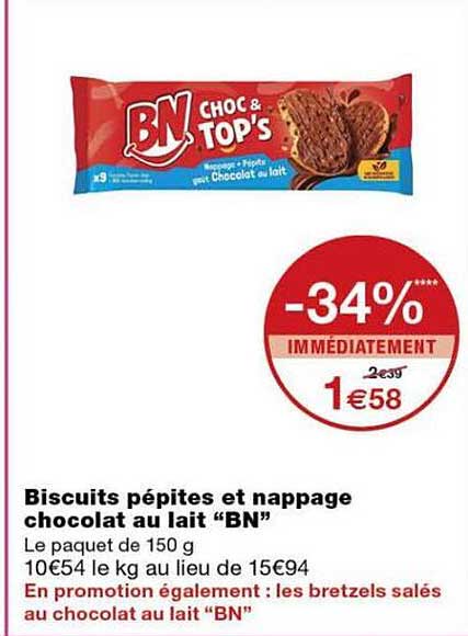 Biscuits pépites et nappage chocolat au lait “BN”