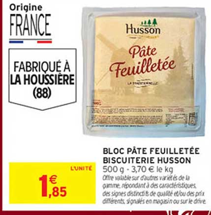 BLOC PÂTE FEUILLETÉE BISCUITERIE HUSSON
