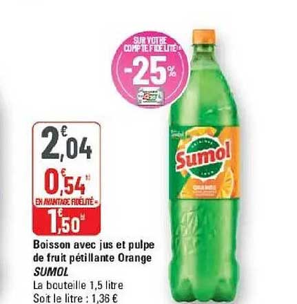 Boisson avec jus et pulpe de fruit pétillante Orange SUMOL