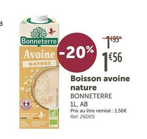 Boisson avoine nature BONNETERRE 1L, AB