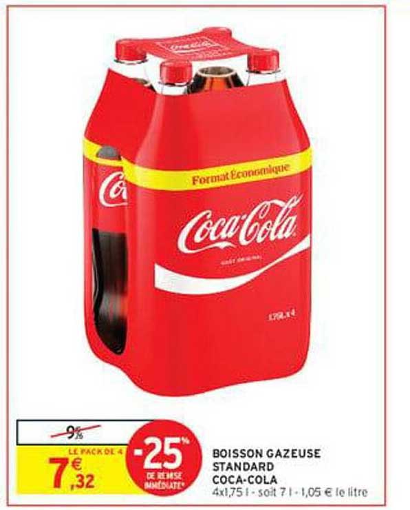 BOISSON GAZEUSE STANDARD COCA-COLA 4x1,75 l - soit 7 l - 1,05 € le litre